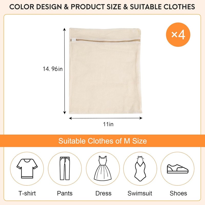 NAHADS 4-Piece Medium Durable Organic Cotton Mesh Laundry Bags with Sturdy Zippers and Breathable Mesh are Delicate Laundry Bags for Underwear, Clothes, Pants and Socks - Image 4
